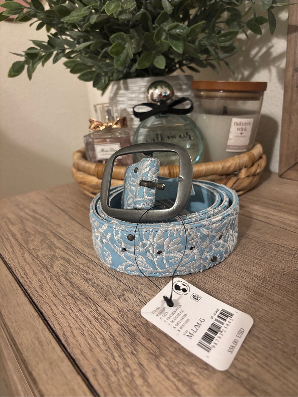 Free People Mountain Meadow Embroidered Belt-Freshwater Blue-Size M/L NWT - Picture 3 of 4